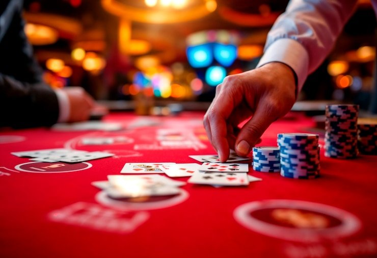 Antarmuka taruhan Live Blackjack yang mudah digunakan Layar tempat menempatkan taruhan dengan tombol Hit, Stand, Double Down